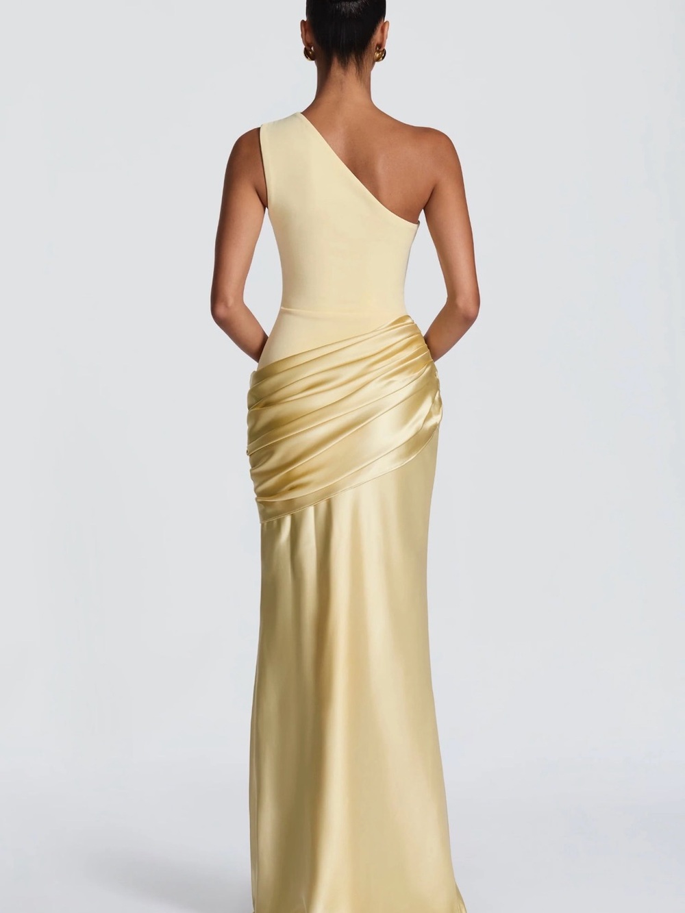 Satin One-Shoulder Yellow Evening Dress - Picture 3 of 5